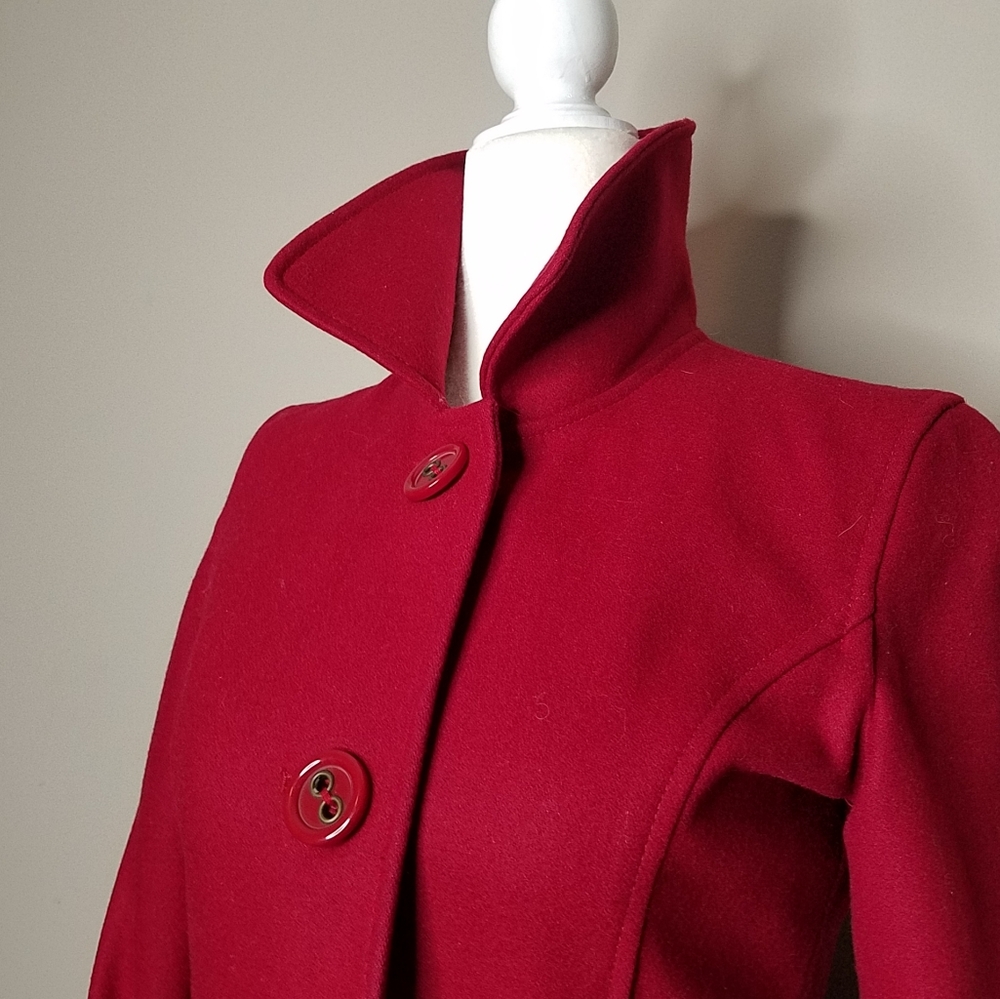 Tulle Red Wool Button Jacket Xs Extra Small - image 7